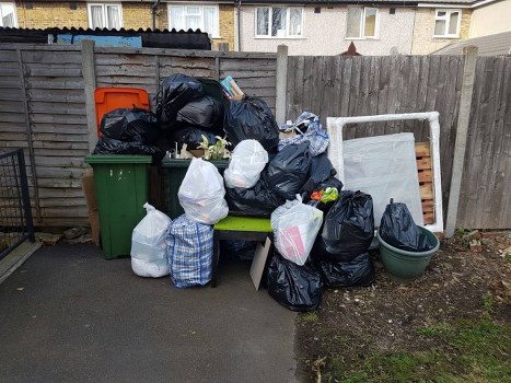 Collection vehicle and recycling bins in Hornsey street scene